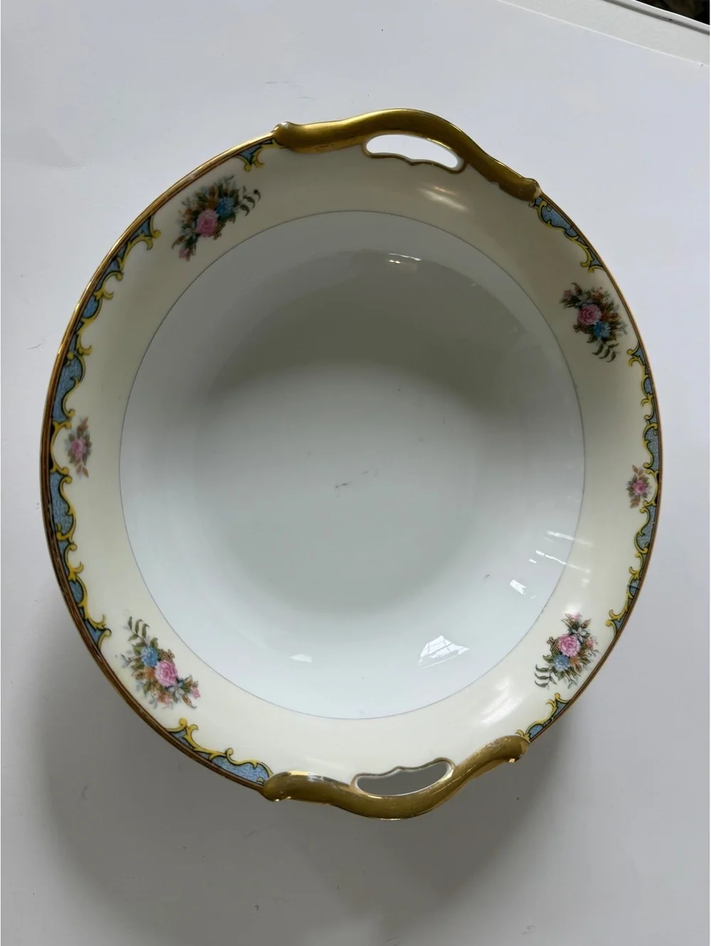 Noritake Vasona Handled Vegetable Serving Bowl Floral Gold Trim Japan 9.75”